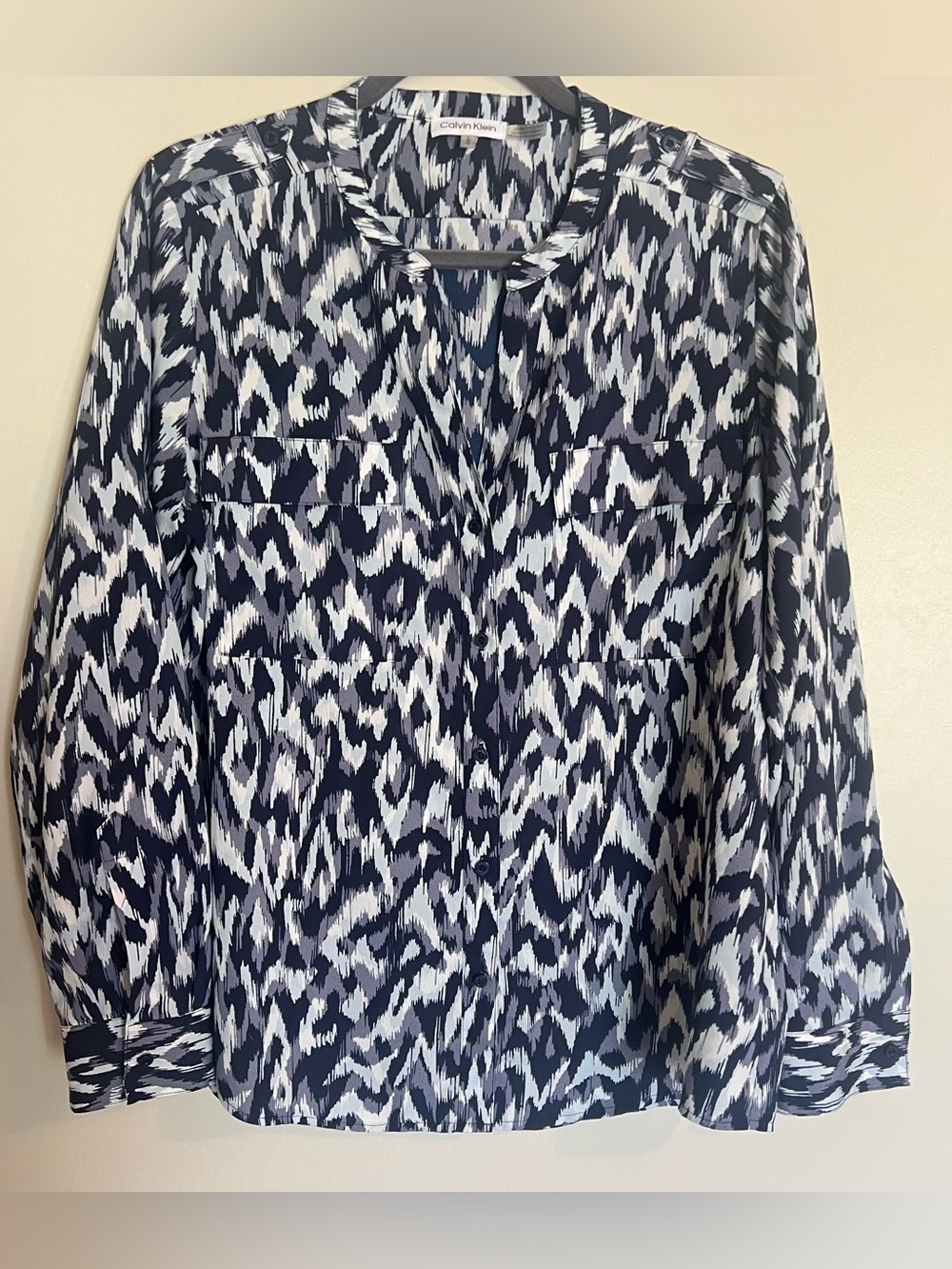 Calvin Klein Navy and White Abstract Print Blouse